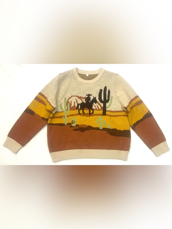 Mymore Sweaters - Mymore Women’s Western Cowgirl Cowboy Pullover Crewneck Tan Brown Orange Sweater